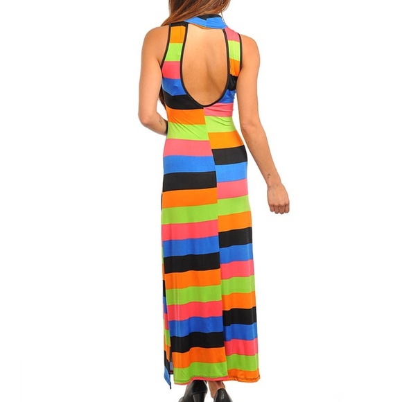 Dress High Turtle Neck Cutout Striped rainbow - Picture 7 of 7